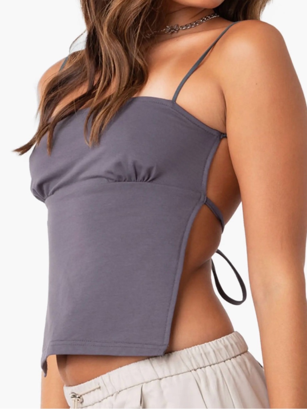 Edikted Charcoal Gray Strappy Side-Tie Bandeau Cami
